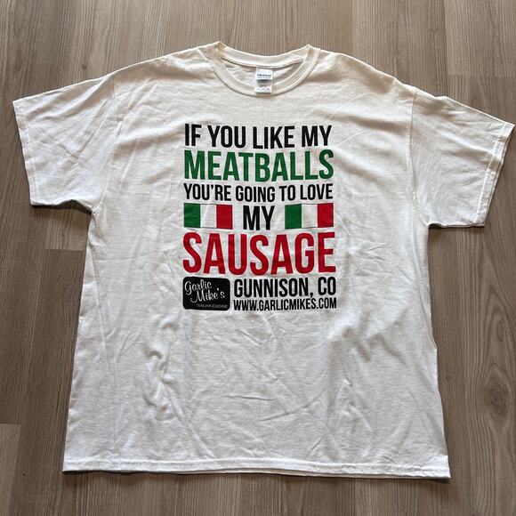 Men's If You Like My Meatballs You're Going to Love My Sausage White Shirt Sz XL - Picture 1 of 4